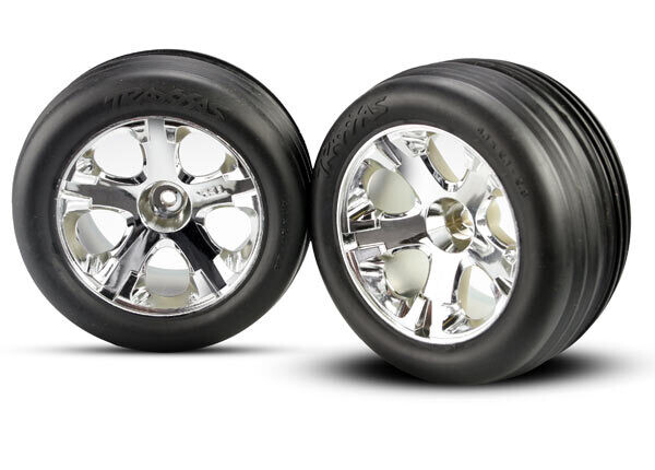 3771 TraxxasTires &amp; wheels, assembled, glued (2.8&#39;) (All-Star chrome wheels, ribbed tires, foam inserts) (electric front) (2)