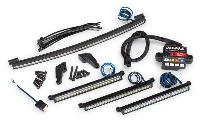 8485 LED light set, complete (includes front light bar (2), rear light bar, curved roof light bar, and high-voltage power amplifier)
