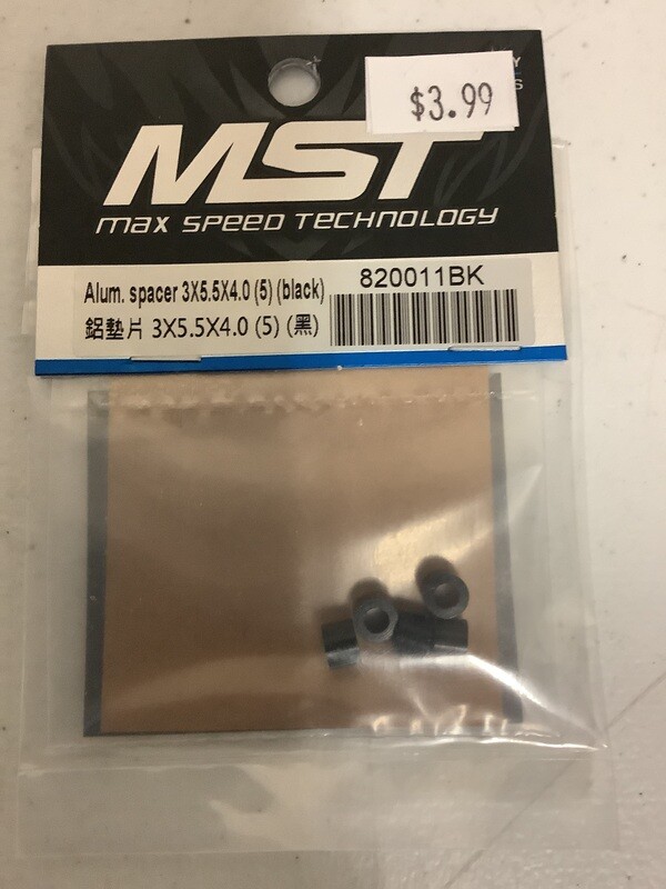 MXS-820011BK MST 3x5.5x4.0mm Aluminum Spacer (5) (Black)