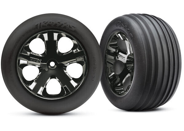 3771A Tires &amp; wheels, assembled, glued (2.8&#39;) (All-Star black chrome wheels, ribbed tires, foam inserts) (electric front) (2)