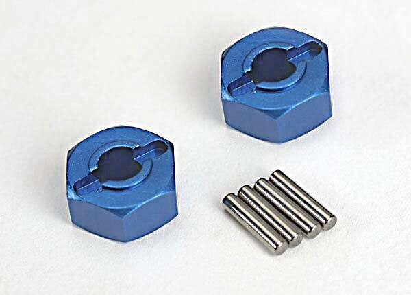 1654x Wheel hubs, hex (blue-anodized, lightweight aluminum) (2)/ axle pins(4)