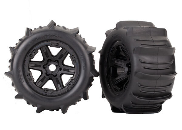 8674 Tires and Wheels assembled ,glued,(black 3.8&#39; wheels, paddle tires)(foam inserts)(2)(TSM rated)