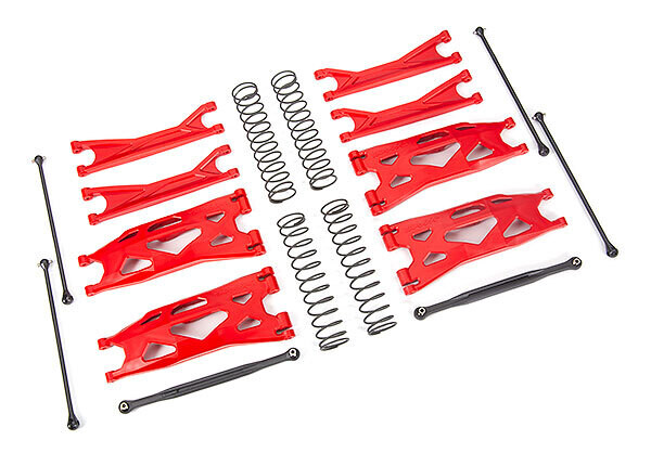 7895R - Suspension kit, X-Maxx® WideMaxx®, red (includes front &amp; rear suspension arms, front toe links, driveshafts, shock springs)