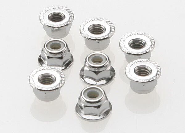 3647 Nuts, 4mm flanged nylon locking (steel, serrated) (8)