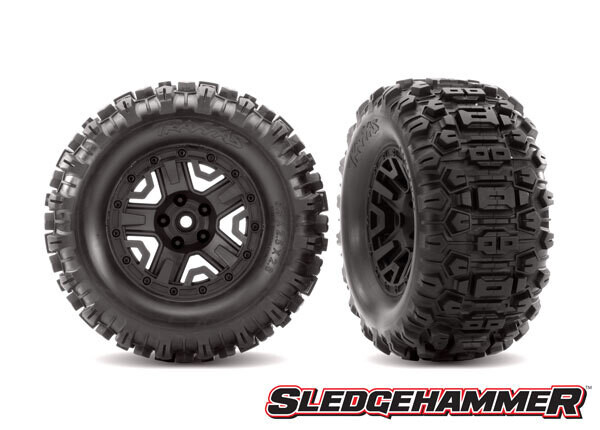 6792 - Tires &amp; wheels, assembled, glued (black 2.8&#39; wheels, Sledgehammer® tires, foam inserts) (4WD electric front/rear, 2WD electric front only) (2) (TSM rated)