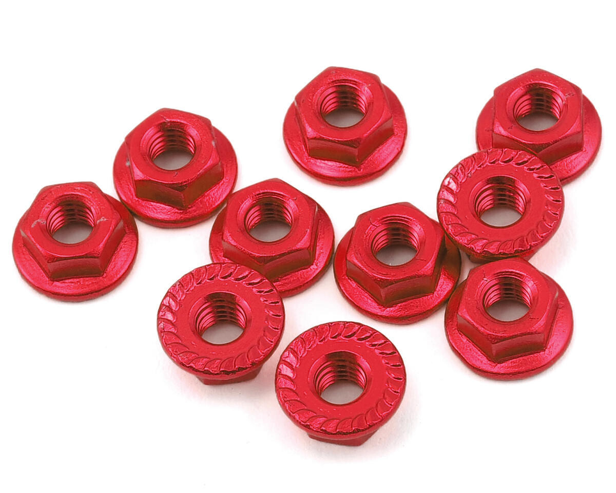YEA-LN-M4S-RD Yeah Racing 4mm Aluminum Serrated Lock Nut (10) (Red)