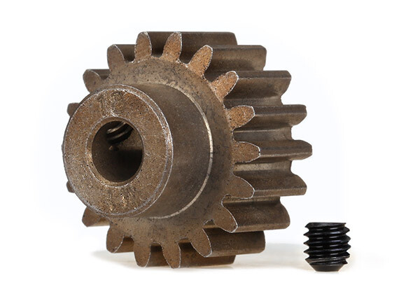 6491X  Gear, 18-T pinion (1.0 metric pitch) (fits 5mm shaft)/ set screw (for use only with steel spur gears)