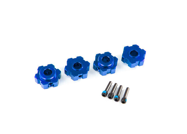 8956X Wheel hubs, hex, aluminum, blue anodized (4)/ 4x13mm screw pins (4)