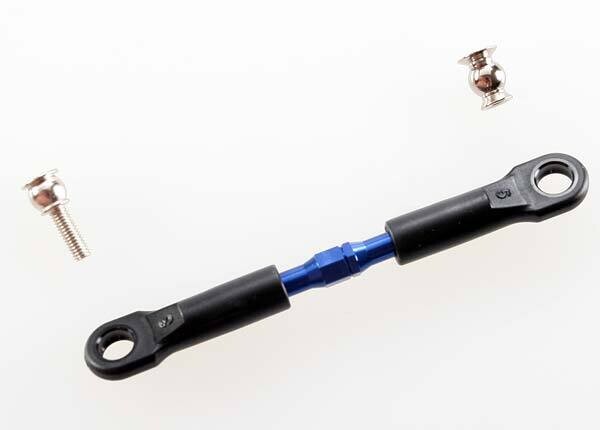 3737A - Turnbuckle, aluminum (blue-anodized), camber link, front, 39mm (1) (assembled w/rod ends)/ hollow balls (2) fits Rustler and Stampede