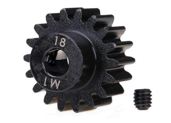 6491R  Gear, 18-T pinion (machined) (1.0 metric pitch) (fits 5mm shaft)/ set screw (for use only with steel spur gears)