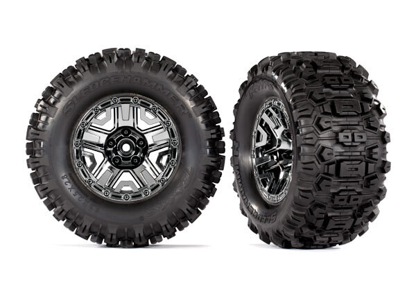 9072 Tires &amp; wheels, assembled, glued (black chrome 2.8&#39; wheels, Sledgehammer® tires, foam inserts) (2) (TSM® rated)