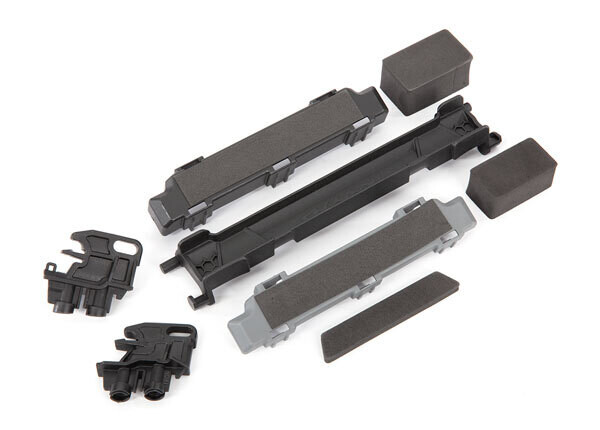 8919R - Battery hold-down/ mounts (front &amp; rear)/ battery compartment spacers/ foam pads (fits Maxx with extended chassis (352mm wheelbase))