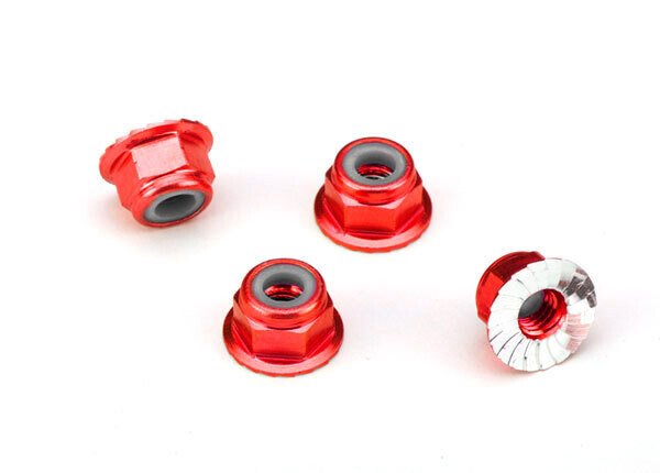 1747A Nuts, aluminum, flanged, serrated (4mm) (red-anodized) (4)