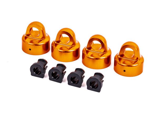 9664T - Shock caps, aluminum (orange-anodized), GTX shocks (4)/ spacers (4) (for Sledge™)