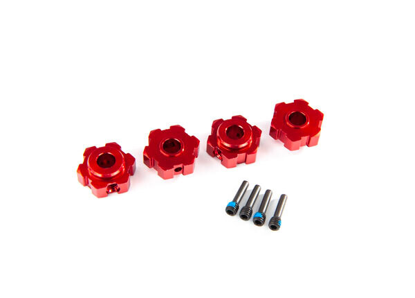 8956R  Wheel hubs, hex, aluminum (red-anodized) (4)/ 4x13mm screw pins (4)