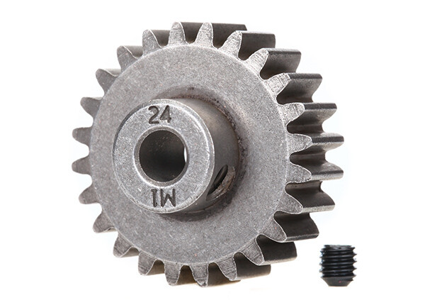 6496X  Gear, 24-T pinion (1.0 metric pitch) (fits 5mm shaft)/ set screw (for use only with steel spur gears)