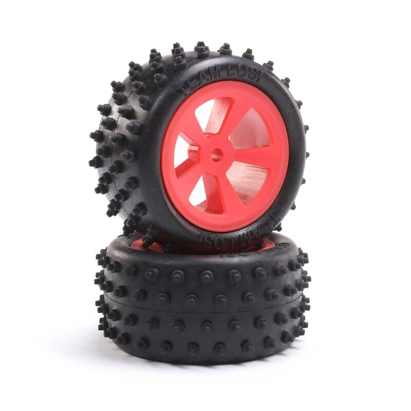 LOS41023 4 Row Rear Tires, Mounted, Red (2): Mini JRX2