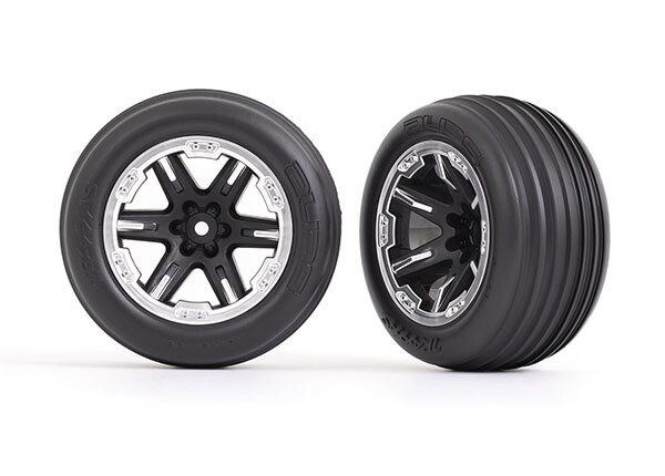 3771X  Tires &amp; wheels, assembled, glued (2.8&quot;) (RXT black &amp; satin wheels, ribbed tires, foam inserts) (electric front) (2)
