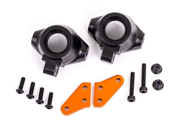 9637T - Steering blocks, Sledge, left &amp; right/ steering block arms (aluminum, orange-anodized) (2)/ 3x18mm CS (2)/ M3x0.5mm NL (2)
