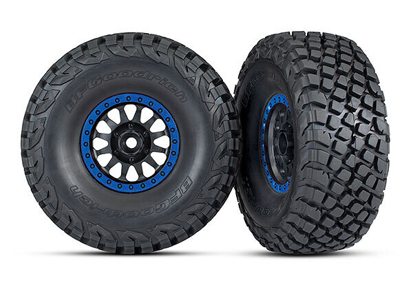 8474X Tires and wheels, assembled, glued (Method Racing wheels, black with blue beadlock, BFGoodrich Baja KR3 tires) (2)
