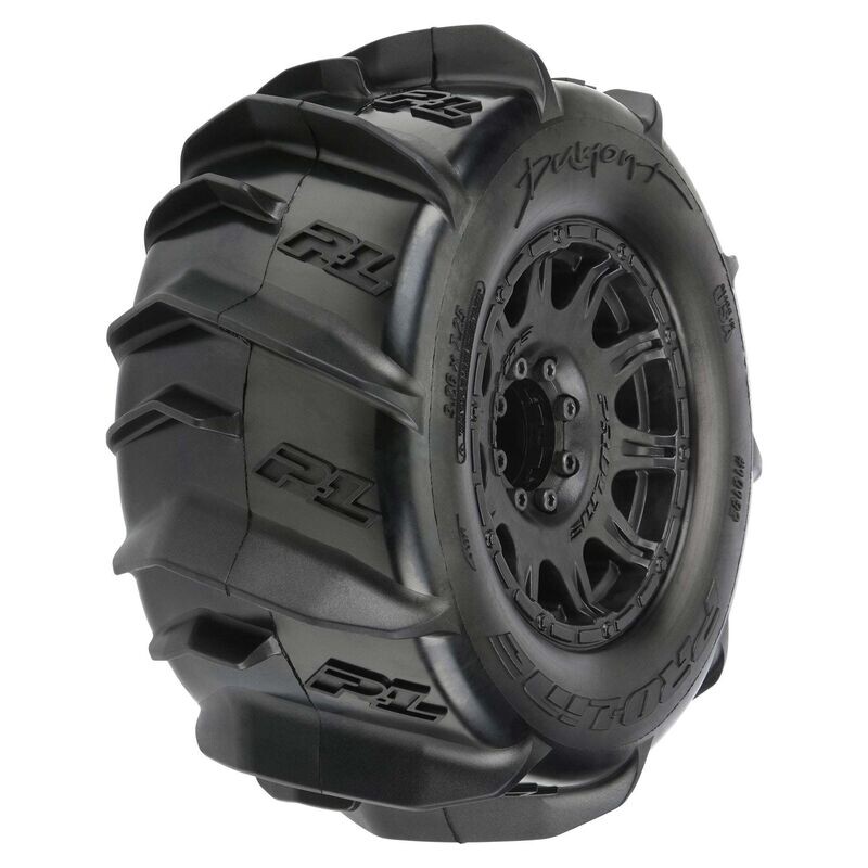 PRO1019210  1/8 Dumont F/R 3.8&quot; MT Tires Mounted 17mm Blk Raid (2)