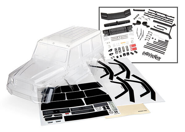 8811 Body, Mercedes-Benz G 500 4x4 (clear, requires painting)/ decals/ window masks (includes rear body post, grille, side mirrors, door handles, &amp; windshield wipers)