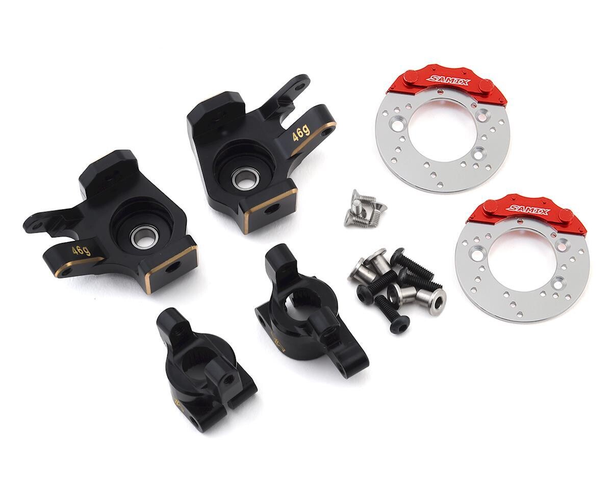 SAMSCX2-4412C3 SCX10 II Samix Brass Steering Knuckle, Hub Carrier &amp; Brake Rotor Set (Black) (2)