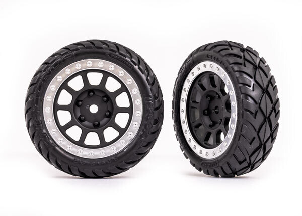 2479G  Tires &amp; wheels, assembled (2.2&quot; black, satin chrome beadlock wheels, Anaconda® 2.2&quot; tires with foam inserts) (2) (Bandit front)