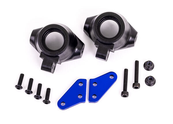 9637X - Steering blocks, Sledge, left &amp; right/ steering block arms (aluminum, blue-anodized) (2)/ 3x18mm CS (2)/ M3x0.5mm NL (2)