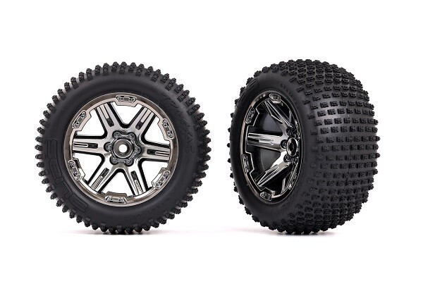 3772R - Tires &amp; wheels, assembled, glued (2.8&#39;) (RXT black chrome wheels, Alias® tires, foam inserts) (2WD electric rear) (2) (TSM® rated)