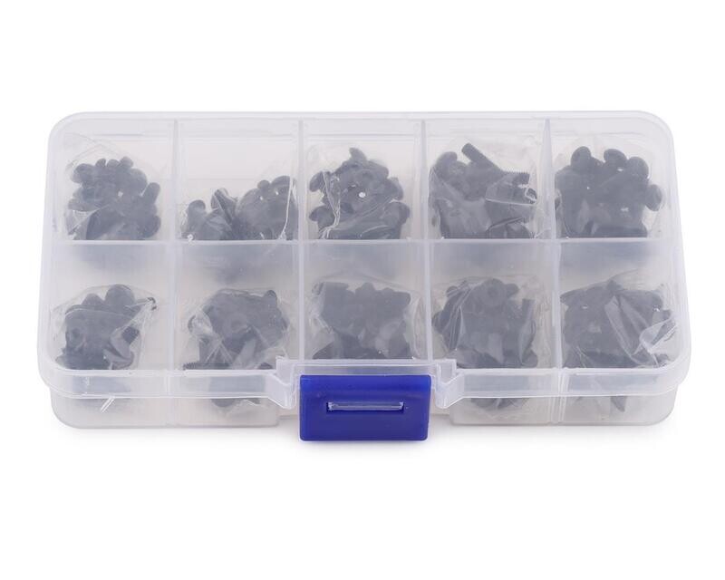 YEA-SSS-200 Yeah Racing 3mm Carbon Steel Screw Set w/Case (200) (Flat Head/Button Head)