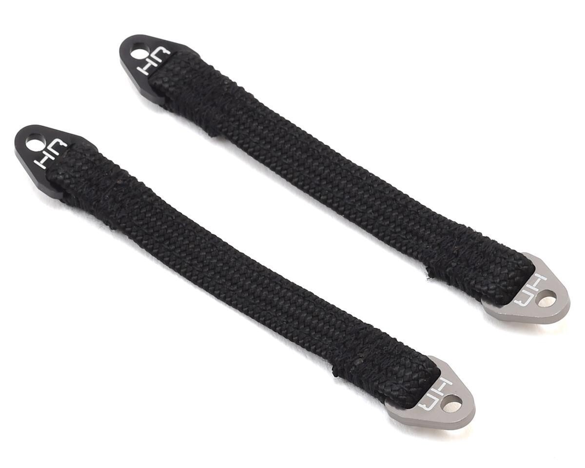 HRASLS85T1801  Hot Racing 85mm Suspension Travel Limit Straps (2) (Black/Silver)