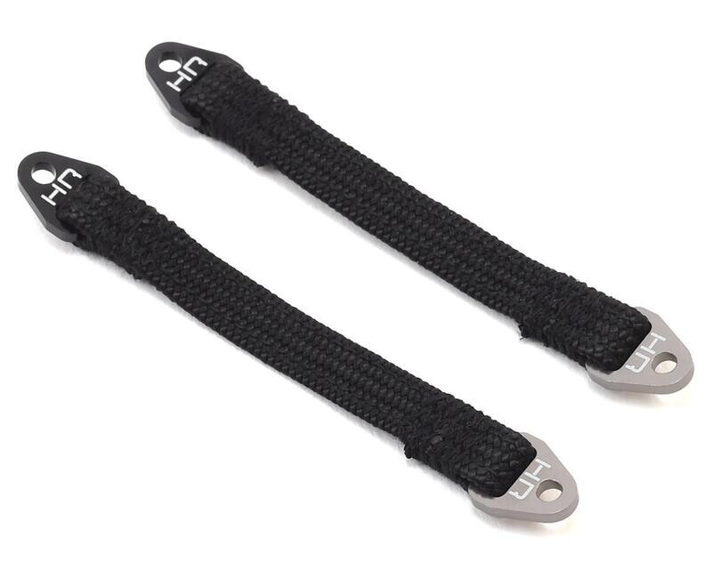 HRASLS85T1801  Hot Racing 85mm Suspension Travel Limit Straps (2) (Black/Silver)