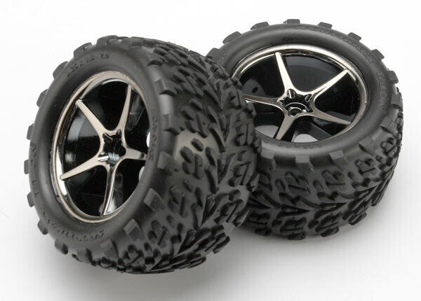 7174A Tires and wheels, assembled, glued (Gemini black chrome wheels, Talon tires, foam inserts) (2)