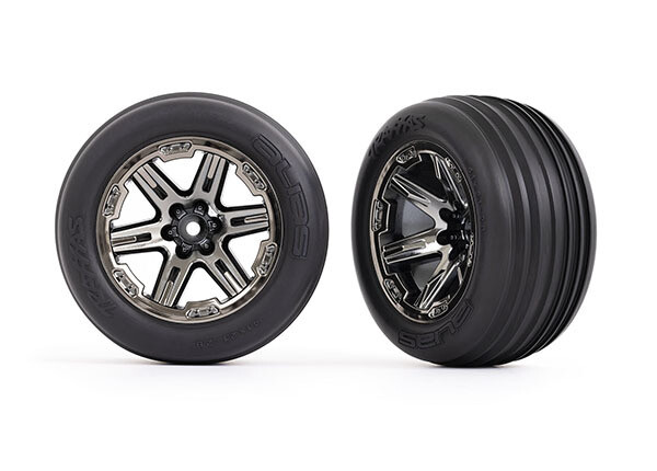 3771R  Tires &amp; wheels, assembled, glued (2.8&quot;) (RXT black chrome wheels, ribbed tires, foam inserts) (electric front) (2)