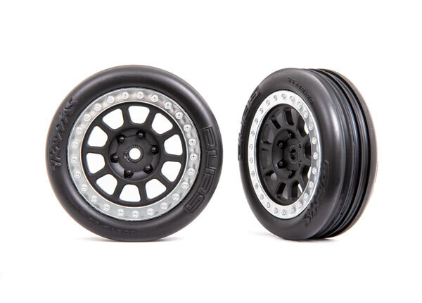 2471G - Tires &amp; wheels, assembled (2.2&#39; graphite gray, satin chrome beadlock wheels, Alias ribbed 2.2&#39; tires) (2) (Bandit front, medium compound with foam inserts)
