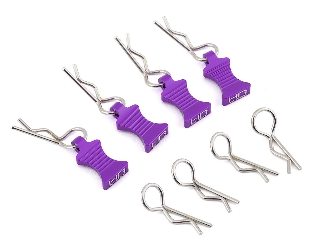 HRAAC03EZ07  Hot Racing 1/10 Aluminum EZ Pulls w/Body Clips (Purple) (4)