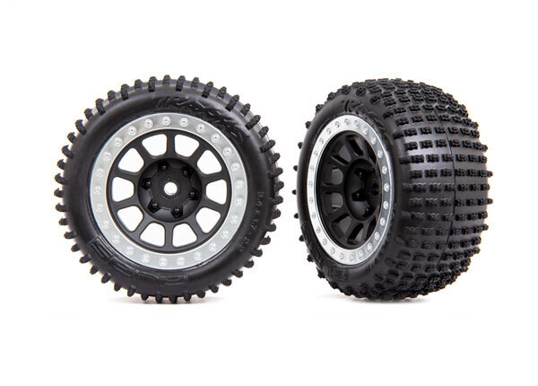2470G - Tires &amp; wheels, assembled (2.2&#39; graphite gray, satin chrome beadlock wheels, Alias 2.2&#39; tires) (2) (Bandit rear, medium compound with foam inserts)