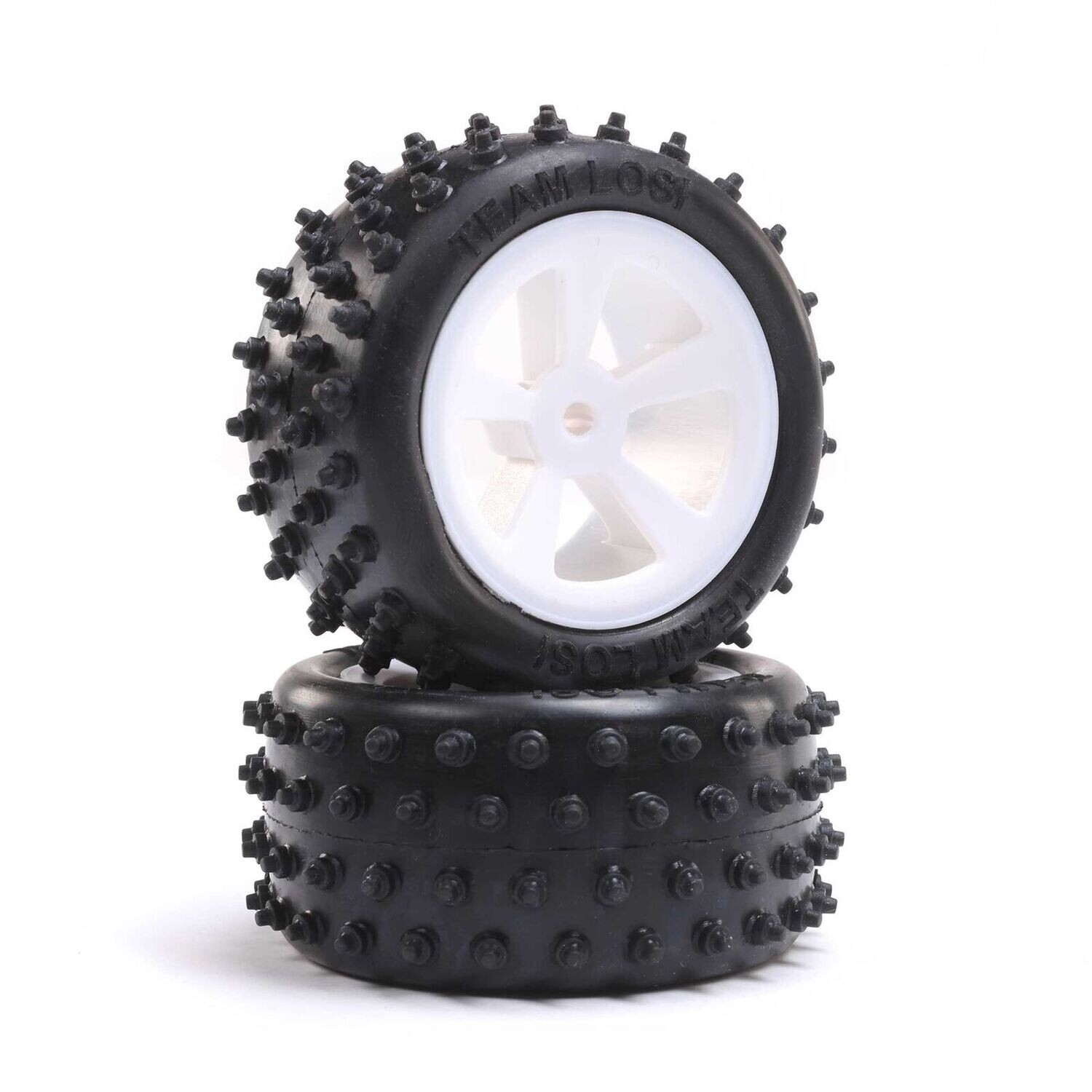 LOS41024  4 Row Rear Tires, Mounted, White (2): Mini JRX2