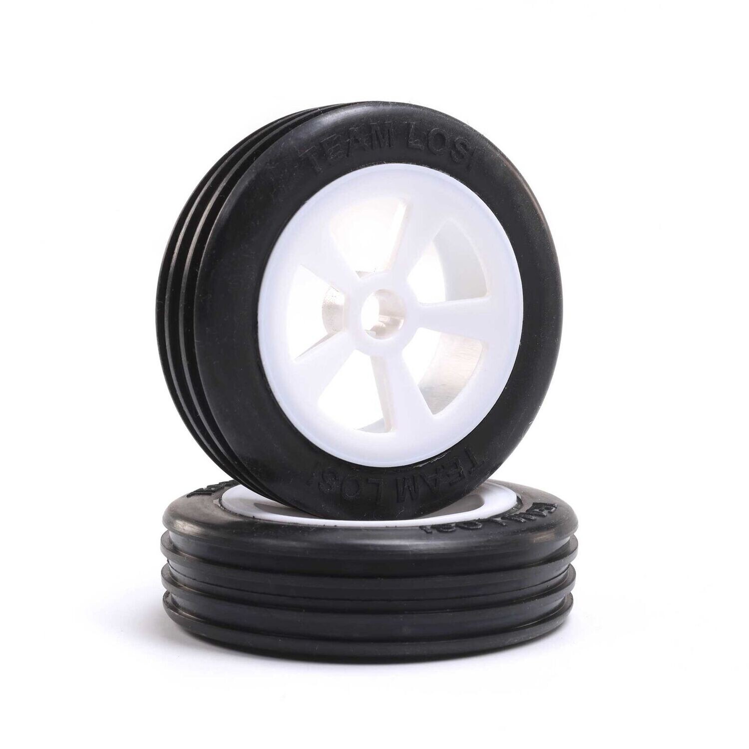 LOS41021 Rib Front Tires, Mounted, White (2): Mini JRX2