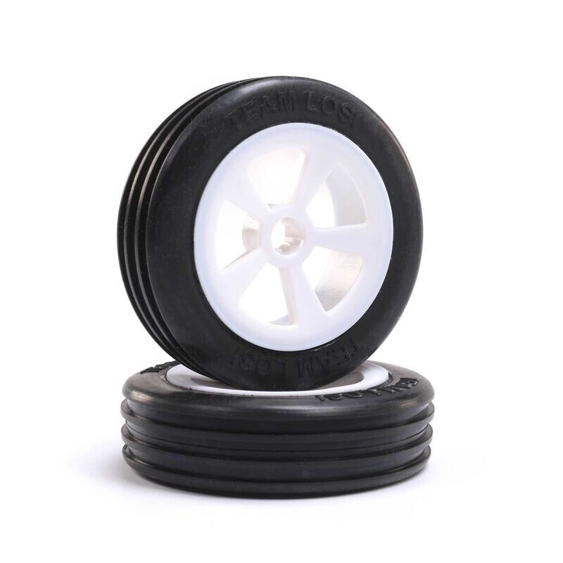 LOS41021 Rib Front Tires, Mounted, White (2): Mini JRX2