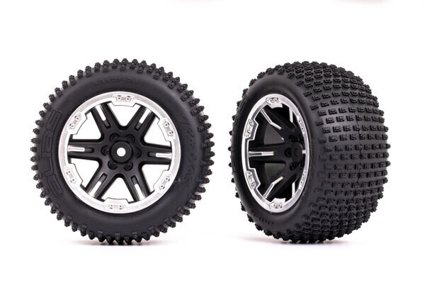 3772X Tires &amp; wheels, assembled, glued (2.8&#39;) (RXT black &amp; satin wheels, Alias tires, foam inserts) (2WD electric rear) (2) (TSM rated)
