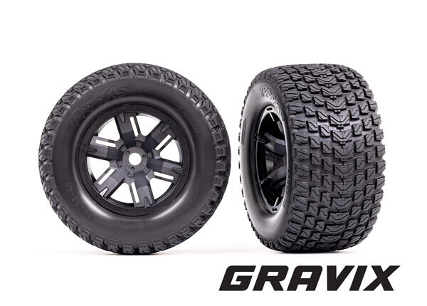 7877 Tires &amp; wheels, assembled, glued (X-Maxx black wheels, Gravix tires, foam inserts) (left &amp; right)