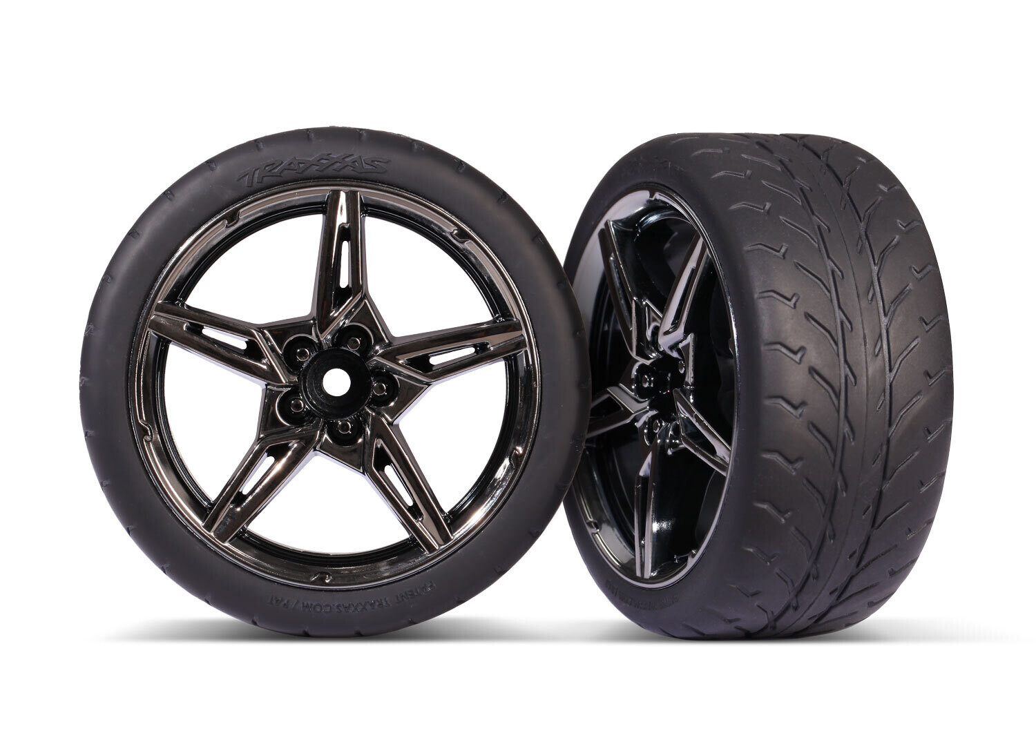 9371 - Tires and wheels, assembled, glued (split-spoke black chrome wheels, 2.1&#39; Response tires) (extra wide, rear) (2)