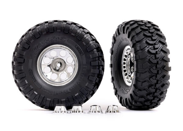 8184 Tires and wheels, assembled, glued (2.2&quot; classic chrome wheels, Canyon Trail 5.3x2.2&quot; tires, foam inserts) (2)/ center caps (front (2), rear (2)) (requires #8255A extended thread stub axle)
