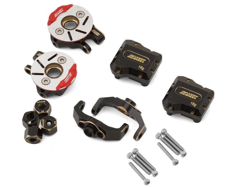 SAMTRX4M-4412C5 Samix TRX-4M Brass Steering Knuckle w/Scale Brake Rotor, Hub Carrier, Differential Covers &amp; Hexes (71g)
