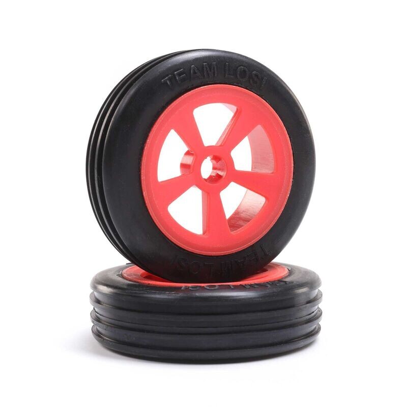 LOS41020 Rib Front Tires, Mounted, Red (2): Mini JRX2