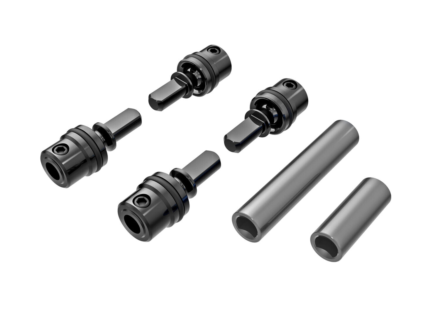 9751-GRAY Driveshafts, center, male (steel) (4)/ driveshafts, center, female, 6061-T6 aluminum (dark titanium-anodized) (front &amp; rear)/ 1.6x7mm BCS (with threadlock) (4)