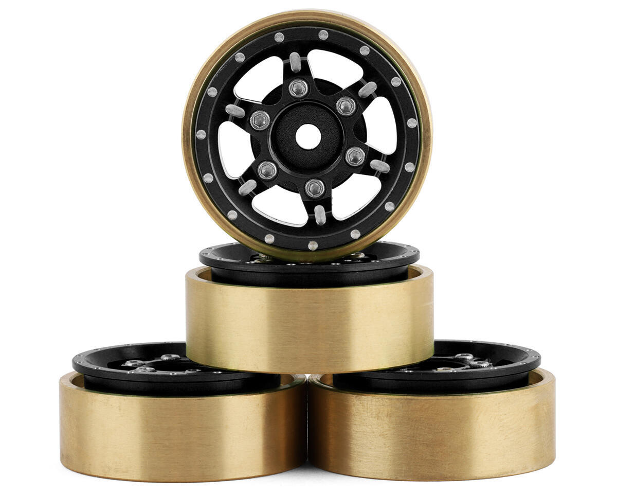 SAMSCX24-6670BK Samix SCX24 Aluminum &amp; Brass Adjustable Offset 1.0&quot; Beadlock Wheels (Black) (4)