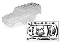 9211 Body, Ford Bronco (clear, requires painting)/ decals/ window masks (includes grille, side mirrors, door handles, fender flares, windshield wipers, spare tire mount, clipless mounting, hardware) (